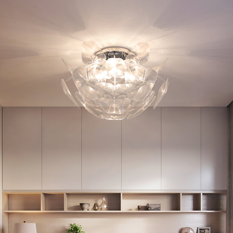 Contemporary Clear PVC Pine Cone Ceiling Flush Mount - 3 Bulb Flush Light for Living Room