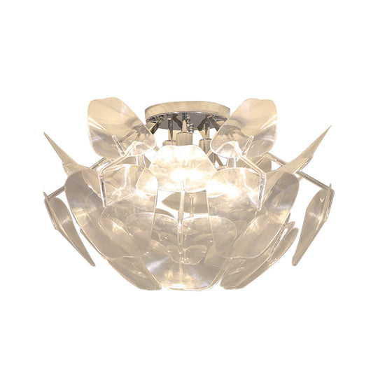 Contemporary Clear PVC Pine Cone Ceiling Flush Mount - 3 Bulb Flush Light for Living Room