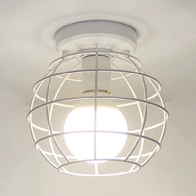 Retro-Style Globe Cage Metal Ceiling Light with 1 Light and Flush-Mount Design in Black/White
