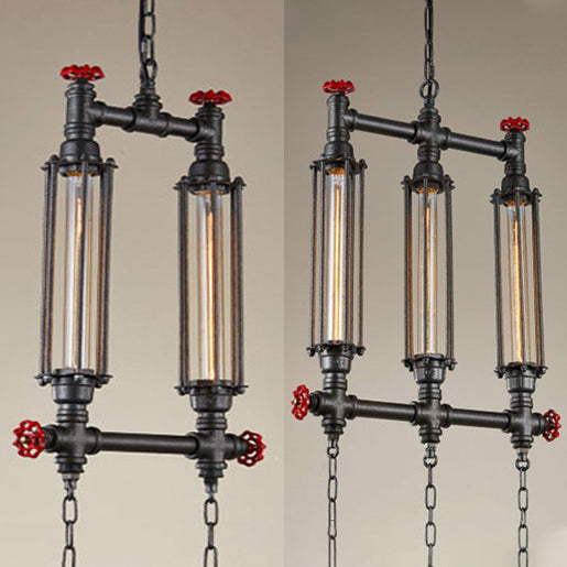 Industrial Style Tubular Metal Island Pendant Light - Black Set Of 2/3 Perfect For Restaurants