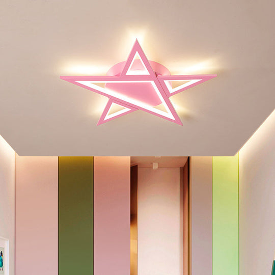 Blue/Pink LED Acrylic Star Flush Mount for Modern Bedroom Ceiling Lighting