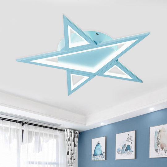 Blue/Pink LED Acrylic Star Flush Mount for Modern Bedroom Ceiling Lighting