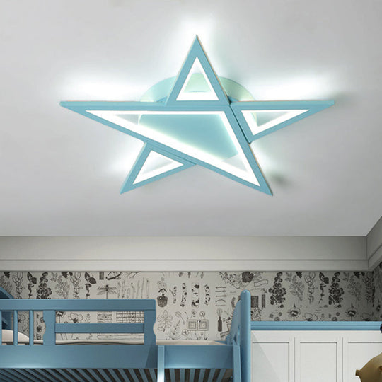 Blue/Pink LED Acrylic Star Flush Mount for Modern Bedroom Ceiling Lighting