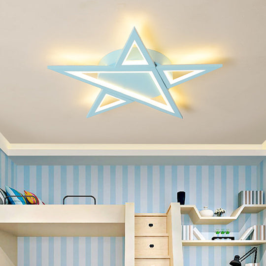 Blue/Pink LED Acrylic Star Flush Mount for Modern Bedroom Ceiling Lighting