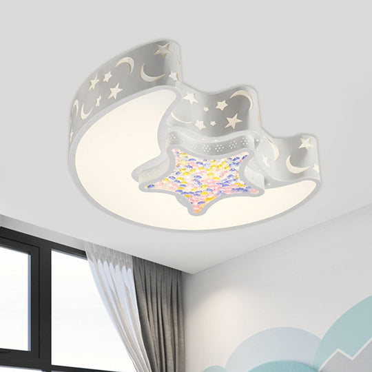 Contemporary Led Flush Pendant Light For Bedroom - Ceiling Mounted Fixture With Moon And Star Design