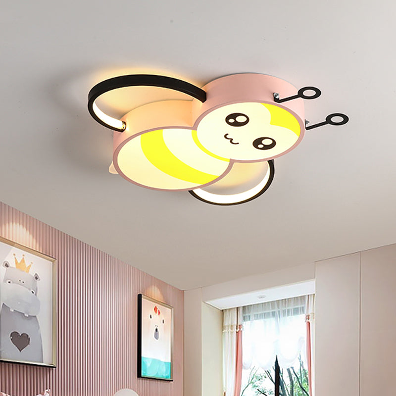 Bee Cartoon Acrylic LED Ceiling Light for Bedroom - Yellow/Pink Flushmount