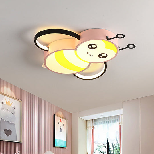 Bee Cartoon Acrylic Led Ceiling Light For Bedroom - Yellow/Pink Flushmount Pink