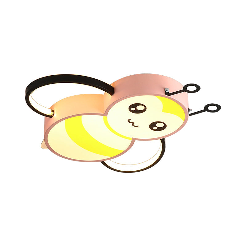 Bee Cartoon Acrylic LED Ceiling Light for Bedroom - Yellow/Pink Flushmount