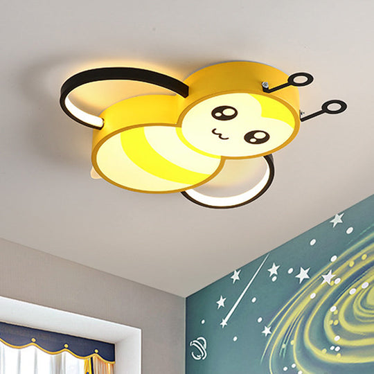Bee Cartoon Acrylic LED Ceiling Light for Bedroom - Yellow/Pink Flushmount