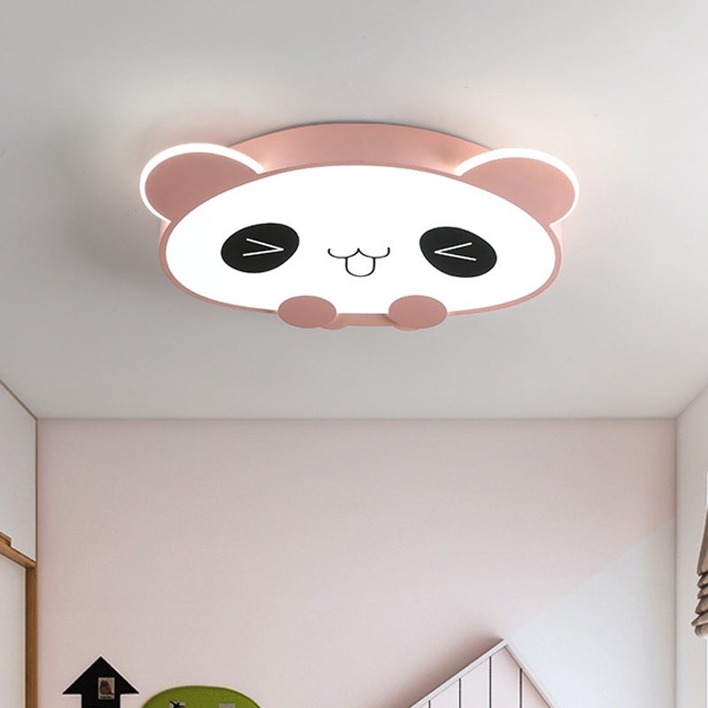 Black/Pink Panda LED Flushmount Fixture – Modern Acrylic Ceiling Light for Bedroom