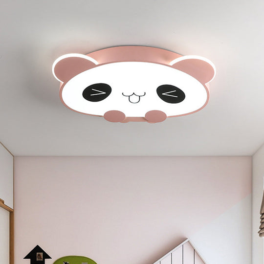 Black/Pink Panda LED Flushmount Fixture – Modern Acrylic Ceiling Light for Bedroom