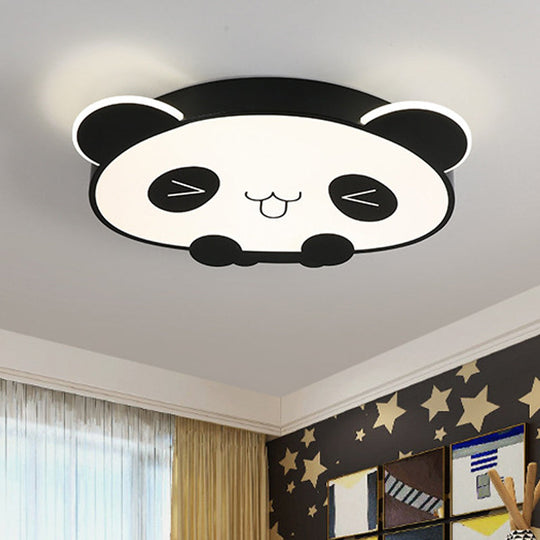 Black/Pink Panda LED Flushmount Fixture – Modern Acrylic Ceiling Light for Bedroom