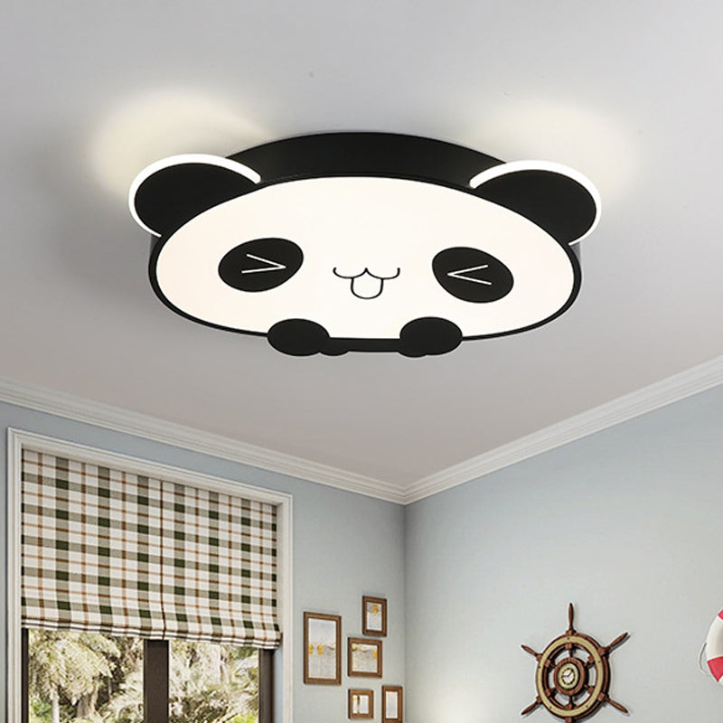 Black/Pink Panda Led Flushmount Fixture Modern Acrylic Ceiling Light For Bedroom