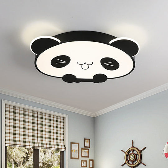 Black/Pink Panda Led Flushmount Fixture Modern Acrylic Ceiling Light For Bedroom