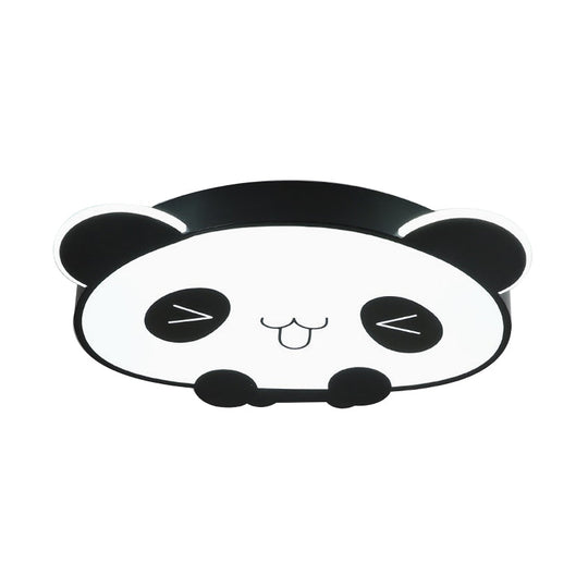 Black/Pink Panda LED Flushmount Fixture – Modern Acrylic Ceiling Light for Bedroom