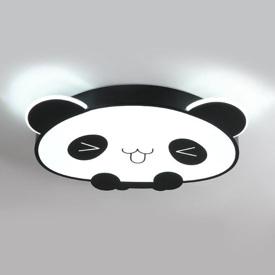 Black/Pink Panda LED Flushmount Fixture – Modern Acrylic Ceiling Light for Bedroom