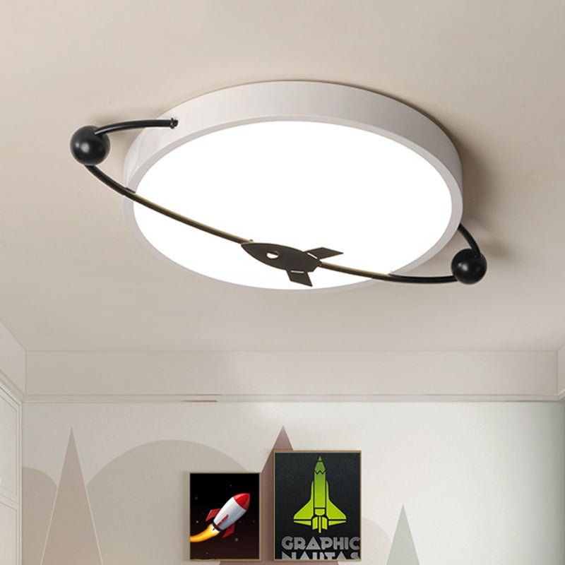 Contemporary White LED Acrylic Flush Mount Drum Ceiling Light with Airship Design - Warm/White Light