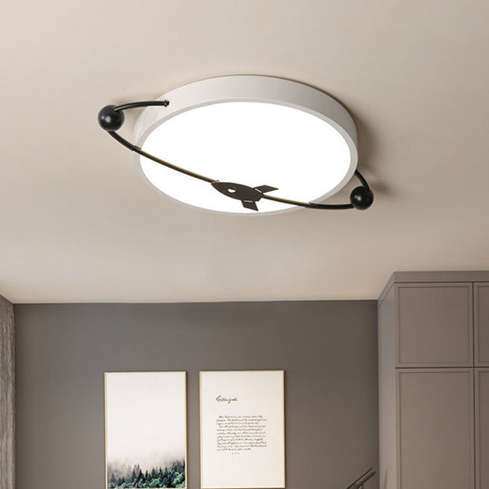 Contemporary White LED Acrylic Flush Mount Drum Ceiling Light with Airship Design - Warm/White Light