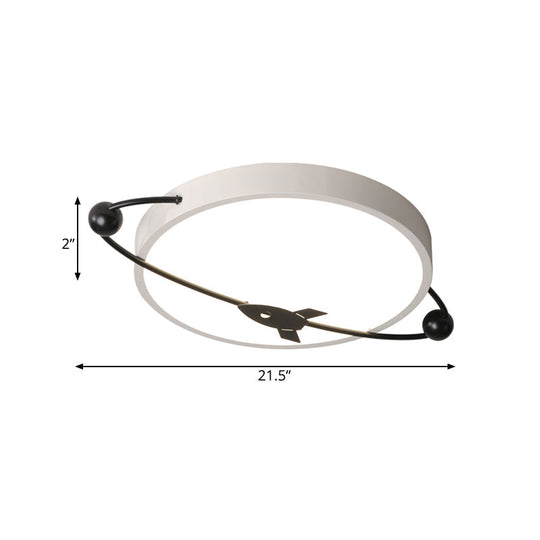 Contemporary White LED Acrylic Flush Mount Drum Ceiling Light with Airship Design - Warm/White Light