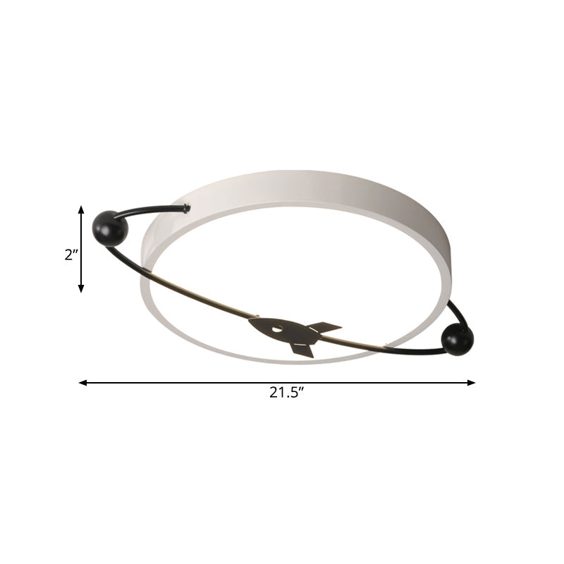 Contemporary White Led Acrylic Flush Mount Drum Ceiling Light With Airship Design - Warm/White