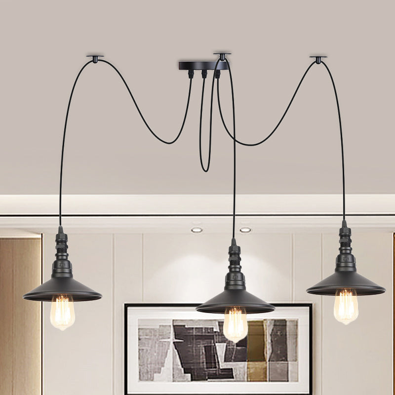 Iron Saucer Vintage LED Pendant Light with Multiple Lights, Black Finish