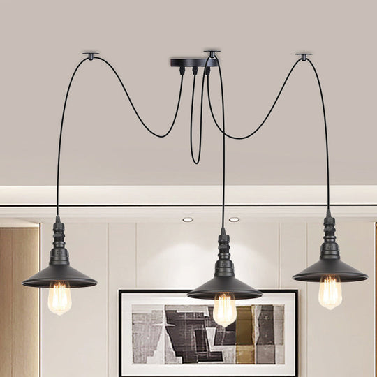 Iron Saucer Vintage LED Pendant Light with Multiple Lights, Black Finish
