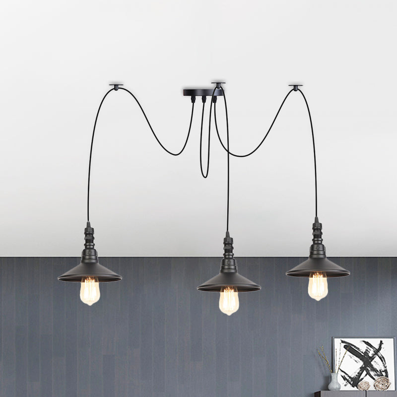 Iron Saucer Vintage LED Pendant Light with Multiple Lights, Black Finish