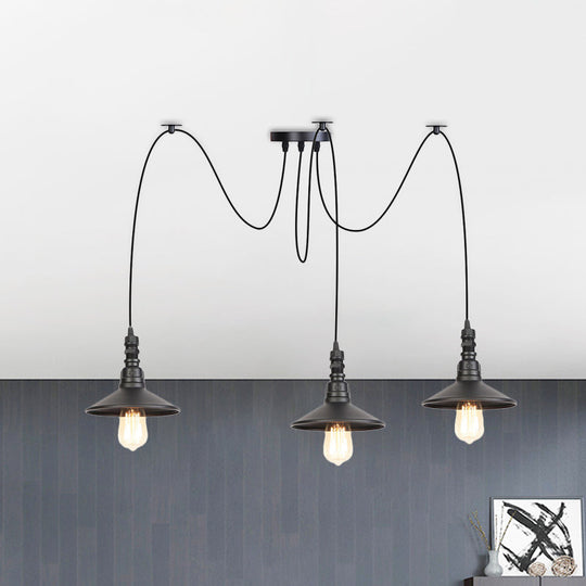 Iron Saucer Vintage LED Pendant Light with Multiple Lights, Black Finish