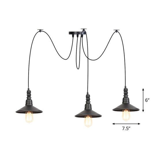 Iron Saucer Vintage LED Pendant Light with Multiple Lights, Black Finish