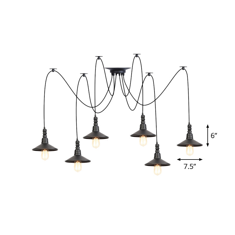 Iron Saucer Vintage LED Pendant Light with Multiple Lights, Black Finish