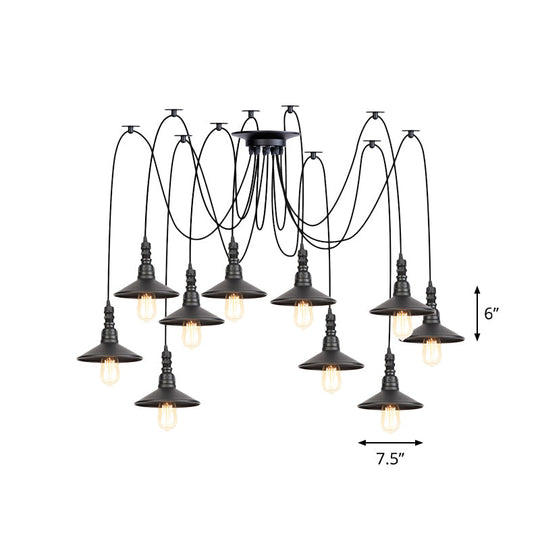 Iron Saucer Vintage LED Pendant Light with Multiple Lights, Black Finish