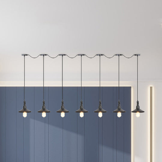 Suspension industrielle à plusieurs têtes en fer avec finition noire