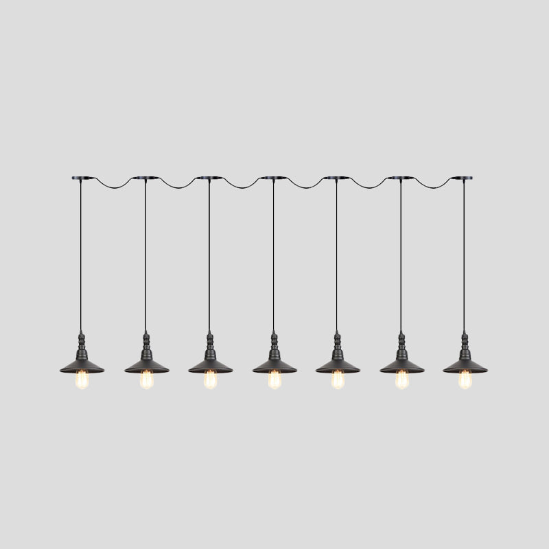 Suspension industrielle à plusieurs têtes en fer avec finition noire