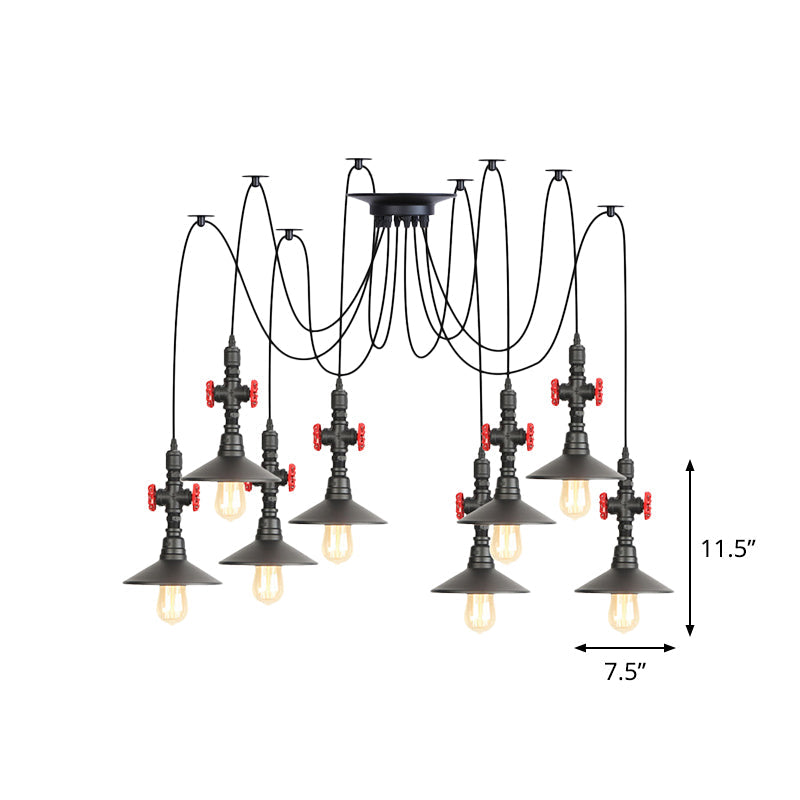 Lustre à plusieurs lumières en fer noir avec 2/3/6 têtes - Lampe suspendue de plafond à effet vieilli
