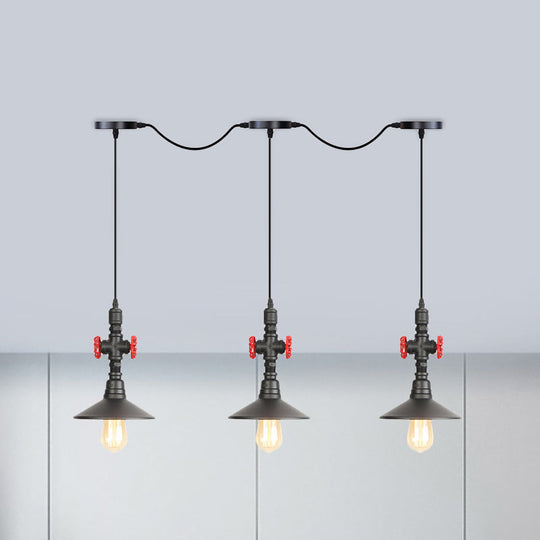 Lampe suspendue industrielle en fer à soucoupe en tandem en noir - Solution d'éclairage de restaurant à 3/5/7 ampoules