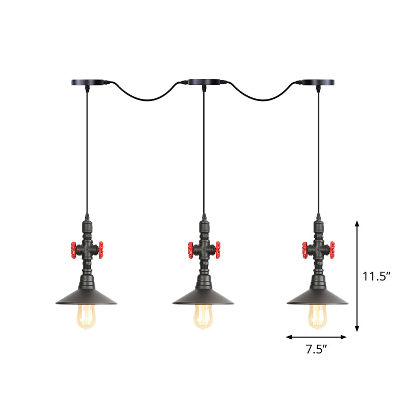 Lampe suspendue industrielle en fer à soucoupe en tandem en noir - Solution d'éclairage de restaurant à 3/5/7 ampoules