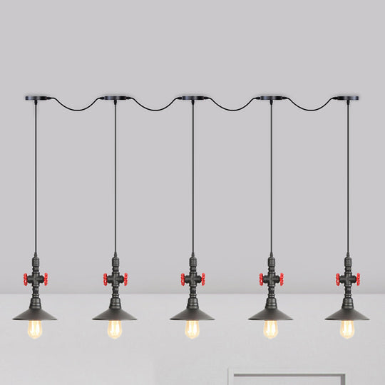 Lampe suspendue industrielle en fer à soucoupe en tandem en noir - Solution d'éclairage de restaurant à 3/5/7 ampoules