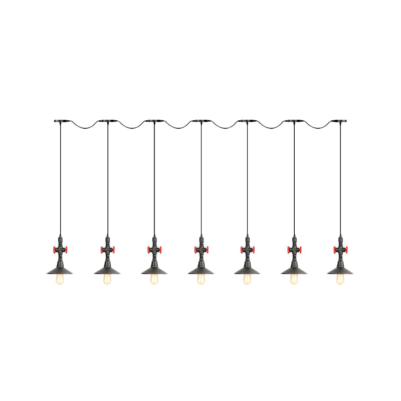 Lampe suspendue industrielle en fer à soucoupe en tandem en noir - Solution d'éclairage de restaurant à 3/5/7 ampoules