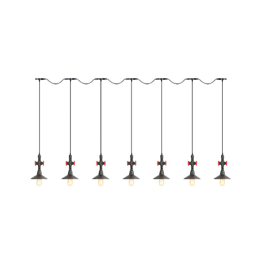 Lampe suspendue industrielle en fer à soucoupe en tandem en noir - Solution d'éclairage de restaurant à 3/5/7 ampoules