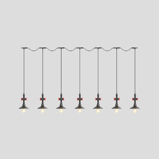 Lampe suspendue industrielle en fer à soucoupe en tandem en noir - Solution d'éclairage de restaurant à 3/5/7 ampoules