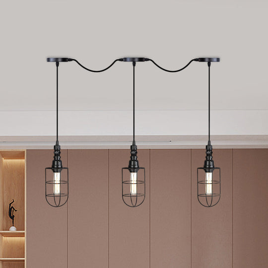 Lampe suspendue rustique en fil de fer noir - Plafonnier tandem multiple avec têtes en fer pour restaurants