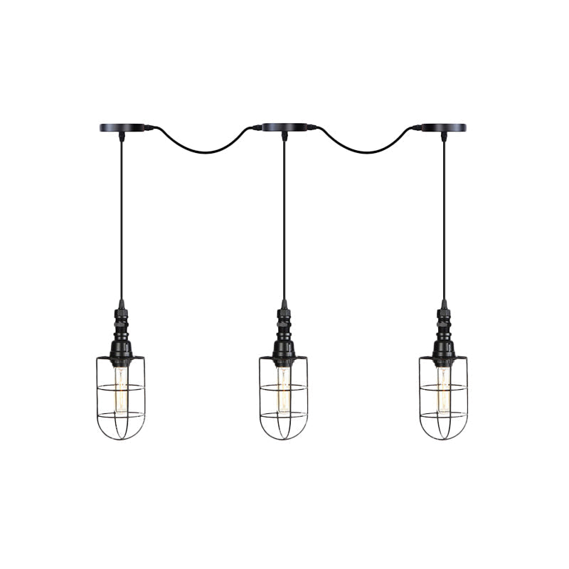 Lampe suspendue rustique en fil de fer noir - Plafonnier tandem multiple avec têtes en fer pour restaurants