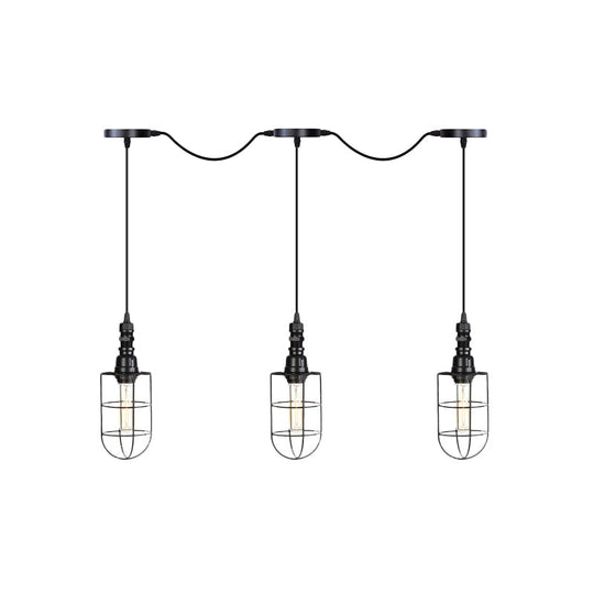 Lampe suspendue rustique en fil de fer noir - Plafonnier tandem multiple avec têtes en fer pour restaurants