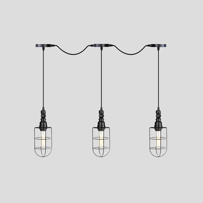 Lampe suspendue rustique en fil de fer noir - Plafonnier tandem multiple avec têtes en fer pour restaurants