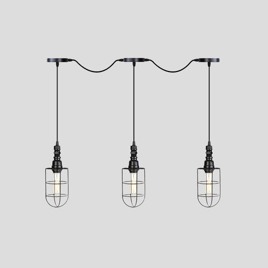 Lampe suspendue rustique en fil de fer noir - Plafonnier tandem multiple avec têtes en fer pour restaurants