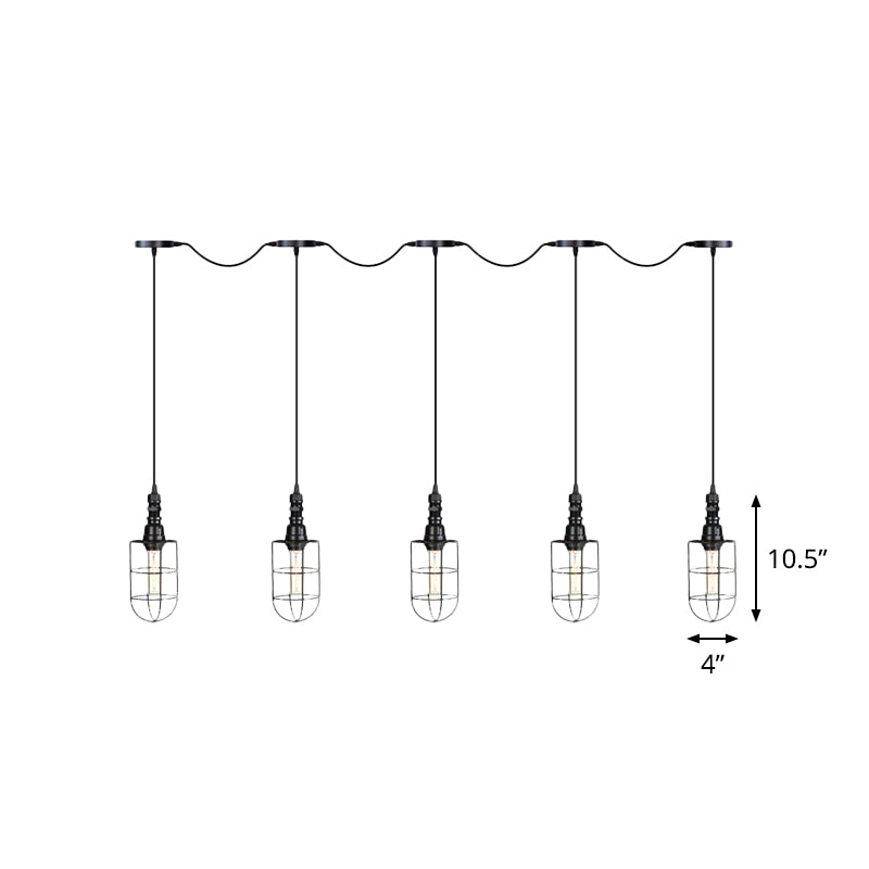 Lampe suspendue rustique en fil de fer noir - Plafonnier tandem multiple avec têtes en fer pour restaurants