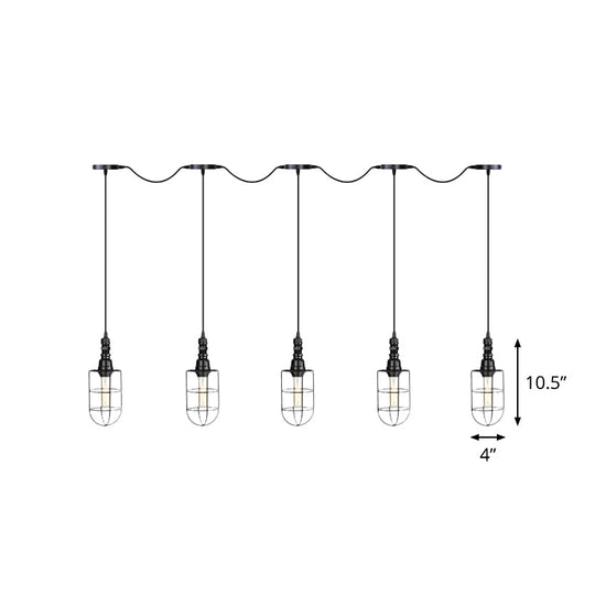 Lampe suspendue rustique en fil de fer noir - Plafonnier tandem multiple avec têtes en fer pour restaurants