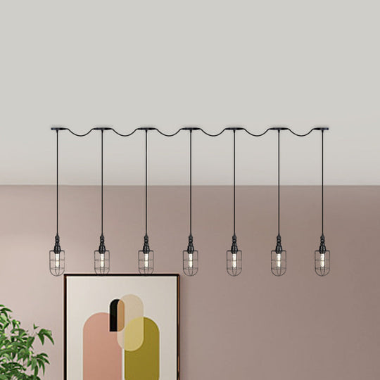 Lampe suspendue rustique en fil de fer noir - Plafonnier tandem multiple avec têtes en fer pour restaurants