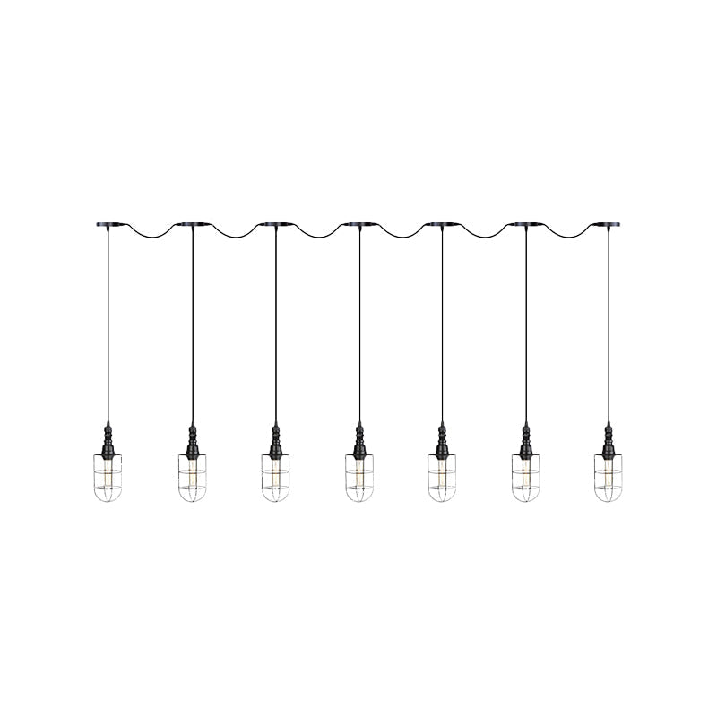 Lampe suspendue rustique en fil de fer noir - Plafonnier tandem multiple avec têtes en fer pour restaurants