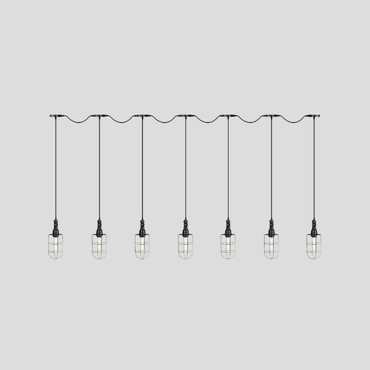 Lampe suspendue rustique en fil de fer noir - Plafonnier tandem multiple avec têtes en fer pour restaurants